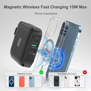 MagLoop Wireless Portable Charger, 10000mAh Magnetic Power Bank PD 20W Fast Charging with AC Wall Plug, Wireless Battery Pack for iPhone 14/13/12, Mini, Pro, Max, AirPods(Black)