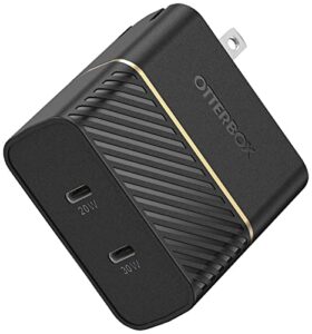 otterbox usb-c dual port fast charge wall charger, 50w combined (usb-c 30w + usb-c 20w) – black shimmer