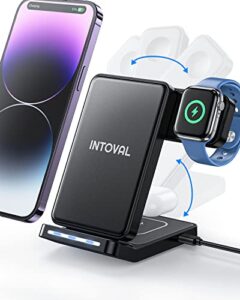 intoval charging station for apple iphone/watch/airpods, 3 in 1 foldable wireless charger for iphone 14/13/12/11/xs/xr/xs/x/8, iwatch 8/ultra/7/6/se/5/4/3/2, airpods pro2/pro1/3/2/1 (f3,black)