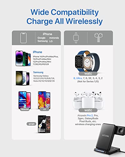 Intoval Charging Station for Apple iPhone/Watch/Airpods, 3 in 1 Foldable Wireless Charger for iPhone 14/13/12/11/XS/XR/XS/X/8, iWatch 8/Ultra/7/6/SE/5/4/3/2, Airpods Pro2/Pro1/3/2/1 (F3,Black)