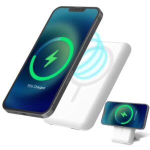 iLakia Magnetic Wireless Power Bank, 10000mAh Portable Charger, Magnetic Battery Pack for iPhone 14&13&12 Pro/Pro Max/Mini, Android/Samsung, Multi Fast Charging with USB PD, USB Type-C, Stand Version