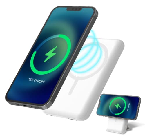 iLakia Magnetic Wireless Power Bank, 10000mAh Portable Charger, Magnetic Battery Pack for iPhone 14&13&12 Pro/Pro Max/Mini, Android/Samsung, Multi Fast Charging with USB PD, USB Type-C, Stand Version