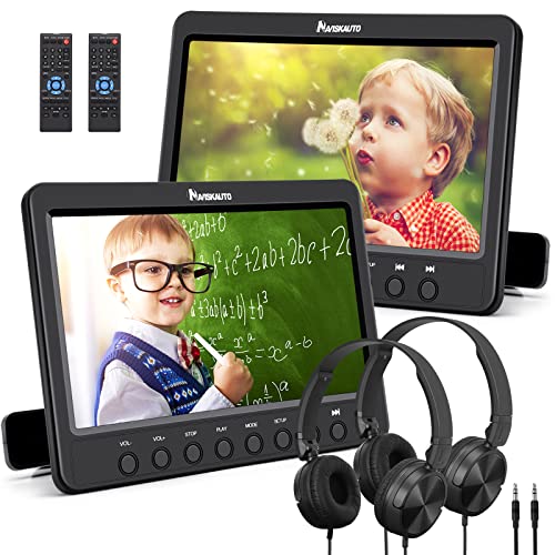 NAVISKAUTO 10.1" Dual Car DVD Players with HDMI Input 2 Headphones Mounting Bracket Support 1080P MP4 Video Region Free (2 x Headrest DVD Players)