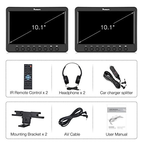 NAVISKAUTO 10.1" Dual Car DVD Players with HDMI Input 2 Headphones Mounting Bracket Support 1080P MP4 Video Region Free (2 x Headrest DVD Players)