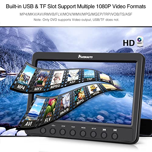 NAVISKAUTO 10.1" Dual Car DVD Players with HDMI Input 2 Headphones Mounting Bracket Support 1080P MP4 Video Region Free (2 x Headrest DVD Players)