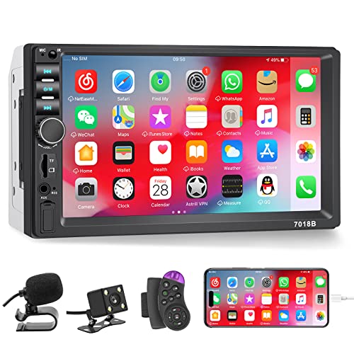 Double Din Car Stereo Bluetooth, 7 Inch Touchscreen Double Din Car Stereo with Backup Camera, Double Din Radio Support Mirror Link/Hands Free Call/FM/Steering Wheel Remote/Fast Charging/TF/USB/EQ/Aux