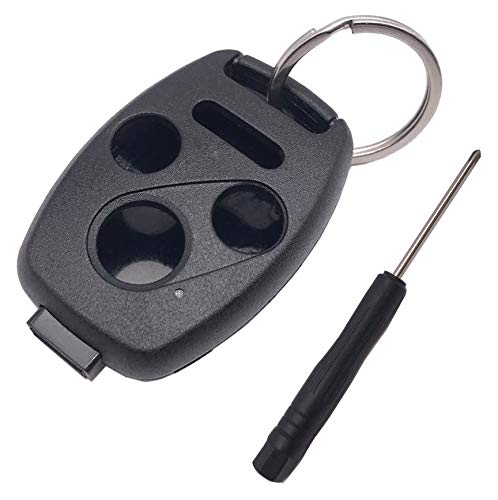 Key Fob Shell Fits Honda 2003-2012 Accord / 2006-2013 Civic EX / 2009-2015 Pilot /2005-2006 CR-V Keyless Entry Remote Case Car Key Cover Accessories with Screwdriver & Keyring (3+1 Button, Black)