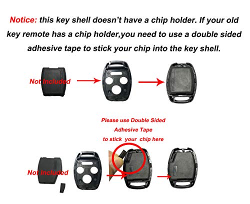 Key Fob Shell Fits Honda 2003-2012 Accord / 2006-2013 Civic EX / 2009-2015 Pilot /2005-2006 CR-V Keyless Entry Remote Case Car Key Cover Accessories with Screwdriver & Keyring (3+1 Button, Black)