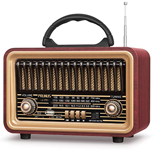 PRUNUS Retro Bluetooth Radio with Rich Bass Speakers,Loud Stereo Sound,Portable Wireless Speakers AM FM Radio with USB, TWS Pairing, BT5.0, TF Card & MP3 Player for Home/Party/Outdoor/Gift