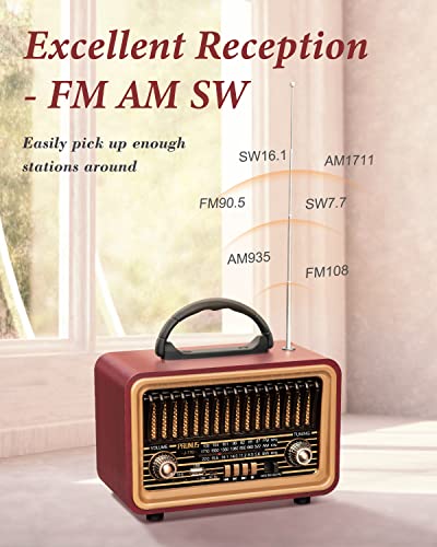 PRUNUS Retro Bluetooth Radio with Rich Bass Speakers,Loud Stereo Sound,Portable Wireless Speakers AM FM Radio with USB, TWS Pairing, BT5.0, TF Card & MP3 Player for Home/Party/Outdoor/Gift