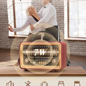 PRUNUS Retro Bluetooth Radio with Rich Bass Speakers,Loud Stereo Sound,Portable Wireless Speakers AM FM Radio with USB, TWS Pairing, BT5.0, TF Card & MP3 Player for Home/Party/Outdoor/Gift
