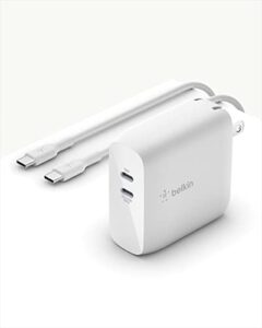 belkin boostcharge usb c 68w gan wall charger with dual ports – iphone charger fast charging, type c charger, usb c charger w/ pd for samsung galaxy, ipad pro, macbook pro, includes 2m usb c cable