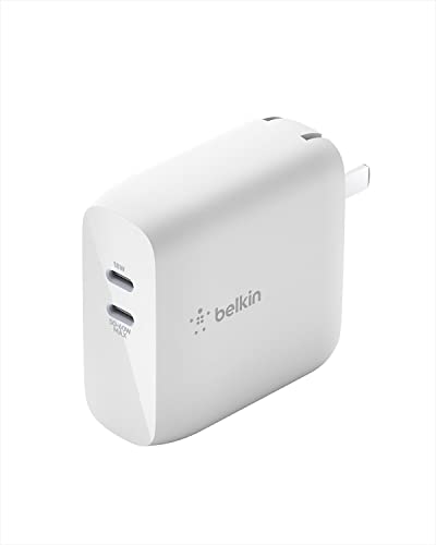 Belkin BoostCharge USB C 68W GaN Wall Charger with Dual Ports - iPhone Charger Fast Charging, Type C Charger, USB C Charger w/ PD for Samsung Galaxy, iPad Pro, Macbook Pro, Includes 2M USB C Cable