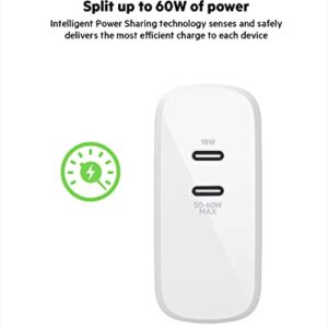 Belkin BoostCharge USB C 68W GaN Wall Charger with Dual Ports - iPhone Charger Fast Charging, Type C Charger, USB C Charger w/ PD for Samsung Galaxy, iPad Pro, Macbook Pro, Includes 2M USB C Cable