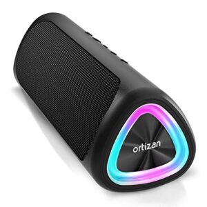 ortizan portable bluetooth speaker, ipx7 waterproof outdoor wireless speaker with 24w loud stereo speakers, 30h playtime, colorful led lights, dual pairing, 100ft bluetooth range for home, travel