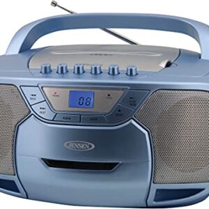 JENSEN CD-590-BL CD-590 1-Watt Portable Stereo CD and Cassette Player/Recorder with AM/FM Radio and Bluetooth (Blue)