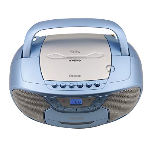 JENSEN CD-590-BL CD-590 1-Watt Portable Stereo CD and Cassette Player/Recorder with AM/FM Radio and Bluetooth (Blue)