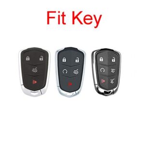 Royalfox(TM) 4 5 6 Buttons 3D Bling keyless Entry Remote Smart Key Fob case Cover for 2016-2019 Cadillac CT6, 2017-2019 XT5, 2014-2019 CTS, 2015-2019 XTS SRX ATS Accessories,with Keychain (Silver)
