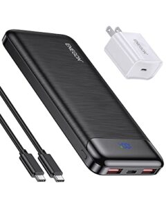 enegon 10000mah power bank fast charging 12v/1.65a(pd 20w max) with usb-c wall plug, portable chargers slim cell phone external battery pack for iphone 14 13 12 11 pro max plus xr se
