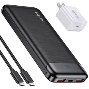 ENEGON 10000mAh Power Bank Fast Charging 12V/1.65A(PD 20W Max) with USB-C Wall Plug, Portable Chargers Slim Cell Phone External Battery Pack for iPhone 14 13 12 11 Pro Max Plus XR SE