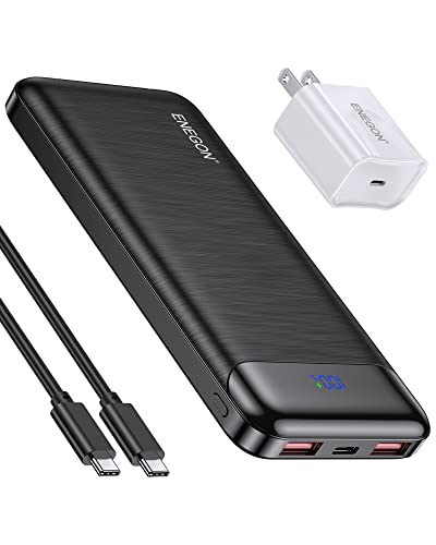 ENEGON 10000mAh Power Bank Fast Charging 12V/1.65A(PD 20W Max) with USB-C Wall Plug, Portable Chargers Slim Cell Phone External Battery Pack for iPhone 14 13 12 11 Pro Max Plus XR SE