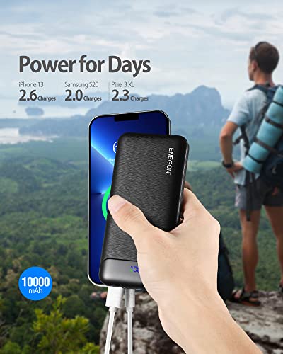 ENEGON 10000mAh Power Bank Fast Charging 12V/1.65A(PD 20W Max) with USB-C Wall Plug, Portable Chargers Slim Cell Phone External Battery Pack for iPhone 14 13 12 11 Pro Max Plus XR SE