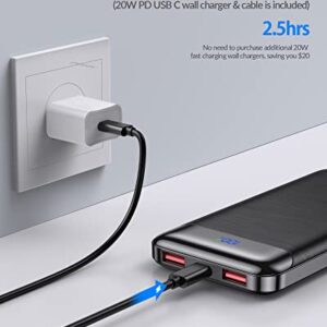 ENEGON 10000mAh Power Bank Fast Charging 12V/1.65A(PD 20W Max) with USB-C Wall Plug, Portable Chargers Slim Cell Phone External Battery Pack for iPhone 14 13 12 11 Pro Max Plus XR SE