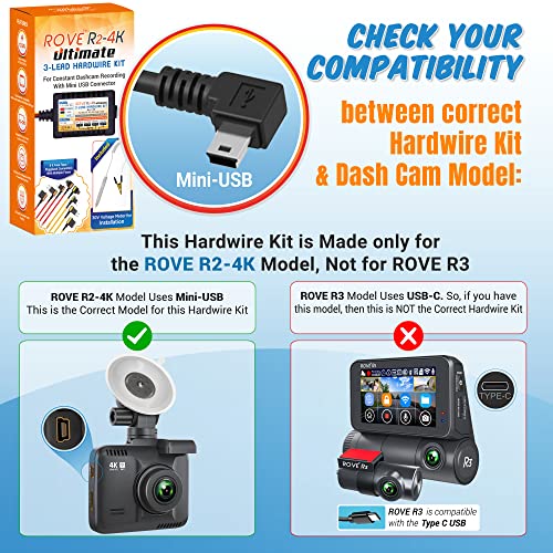 Dash Cam Hardwire Kit, Mini USB, for ROVE R2-4K Car Dash Camera
