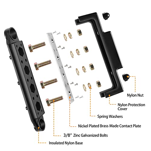 Mofeez Power Distribution Block Bus Bar, 4 x 3/8" Posts, 6 x #8 Screws Terminals, Max 48V 250A (Pair, Red & Black)