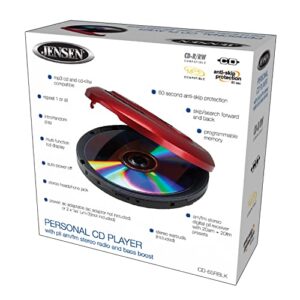 Jensen CD-65 Portable Personal CD Player CD/MP3 Player + Digital AM/FM Radio + with LCD Display Bass Boost 60-Second Anti Skip CD R/RW/Compatible Sport Earbuds Included