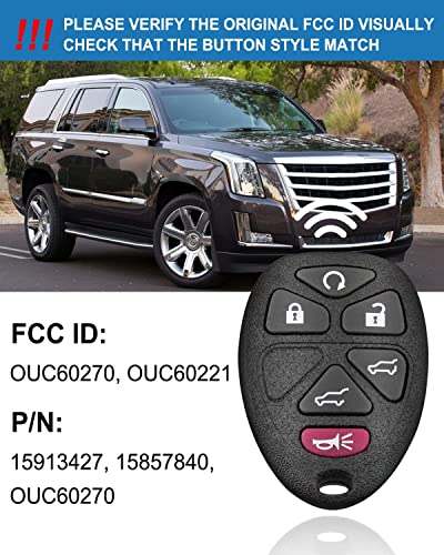 CAUORMOTE Keyless Entry Remote Car Key Fob for 2007-2014 Chevy Avalanche Suburban Tahoe Traverse 2007-2014 GMC Acadia Yukon Denali 2007-2014 Cadillac Escalade (OUC60270, OUC60221, 15913427), 2 Packs