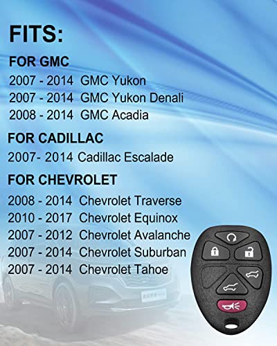 CAUORMOTE Keyless Entry Remote Car Key Fob for 2007-2014 Chevy Avalanche Suburban Tahoe Traverse 2007-2014 GMC Acadia Yukon Denali 2007-2014 Cadillac Escalade (OUC60270, OUC60221, 15913427), 2 Packs