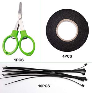 Taiss 4PCS Black 19mmX15m Automotive Wiring Harness Cloth Tape,High Temperature Insulation Tape, Wire Loom Harness Tape are Used for Noise Reduction.Cable Ties and Scissors are Included.F-003-19mm-4P