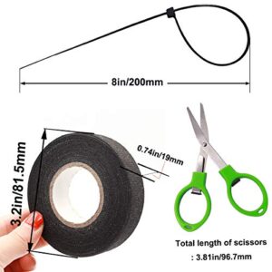 Taiss 4PCS Black 19mmX15m Automotive Wiring Harness Cloth Tape,High Temperature Insulation Tape, Wire Loom Harness Tape are Used for Noise Reduction.Cable Ties and Scissors are Included.F-003-19mm-4P