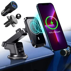 mag-safe car charger mount, auto-alignment air vent dashboard magnetic wireless car charger mount for iphone 13/13 pro max/13 pro/13 mini/iphone 12 pro max/pro/mini iphone 14 series(with 18w adapter)
