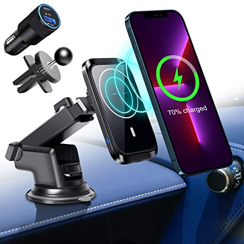 Mag-Safe Car Charger Mount, Auto-Alignment Air Vent Dashboard Magnetic Wireless Car Charger Mount for iPhone 13/13 Pro Max/13 Pro/13 Mini/iPhone 12 Pro Max/Pro/Mini iPhone 14 Series(with 18W Adapter)