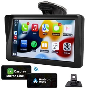 portable car stereo for apple carplay – kecag wireless android auto, bluetooth carplay screen, 7 inch ips touch screen, handsfree, compatible with air play, mirror link, fm/aux/usb/tf, car navigation