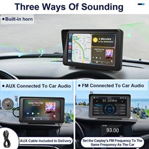 Portable Car Stereo for Apple Carplay - KECAG Wireless Android Auto, Bluetooth Carplay Screen, 7 Inch IPS Touch Screen, Handsfree, Compatible with Air Play, Mirror Link, FM/AUX/USB/TF, Car Navigation