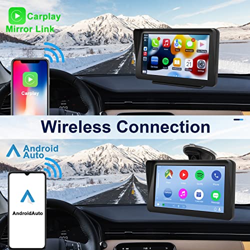 Portable Car Stereo for Apple Carplay - KECAG Wireless Android Auto, Bluetooth Carplay Screen, 7 Inch IPS Touch Screen, Handsfree, Compatible with Air Play, Mirror Link, FM/AUX/USB/TF, Car Navigation