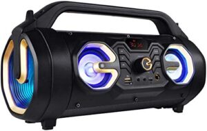 boytone bt-16g portable bluetooth boombox speaker, indoor/outdoor, 25w, loud sound, deeper bass, eq, 5″ subwoofer, 2 x 3 tweeter, fm, 9h playtime, usb, micro sd, aux, microphone, recording, led light