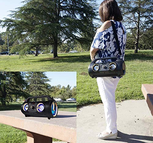 Boytone BT-16G Portable Bluetooth Boombox Speaker, Indoor/Outdoor, 25W, Loud Sound, Deeper Bass, EQ, 5" Subwoofer, 2 x 3 Tweeter, FM, 9H Playtime, USB, Micro SD, AUX, Microphone, Recording, LED Light