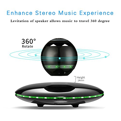 Infinity Orb Magnetic Levitating Speaker Bluetooth 4.0 LED Flash Wireless Floating Speakers with Microphone and Touch Buttons (Black)