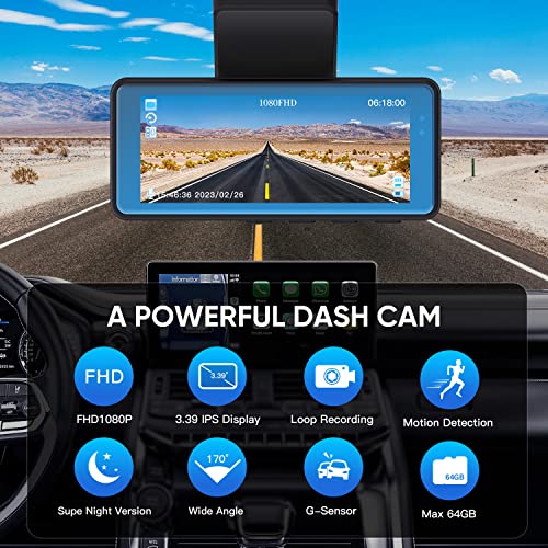 Dash Cam for Cars, 1080P Full HD Dash Car Camera Video Recorder Front Dashcam Super Night Vision, 170° Wide Angle Dashcams with 3.4" IPS Display, G-Sensor, WDR, Motion Detection Loop Recording