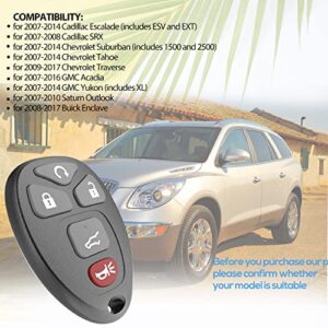 Replacement Fits for Chevy Suburban Tahoe Traverse 2007 2008 2009 2010 2011 2012 2013| Cadillac Escalade 2007-2010| Buick Enclave 2008-2017 Car Keyless Entry Remote Fob Self-Programming (Pack of 2)