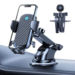 vicseed auto lock phone mount for car [super strong suction & no fall] car phone holder mount adjustable long arm hands free cell phone holder car windshield dashboard vent for all phones & thick case