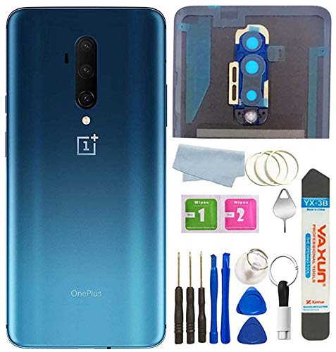 BSDTECH Battery Back Cover Rear Panel Glass +Camera Lens Replacement for Oneplus 7T Pro HD1910 HD1913 6.67" with Micro USB to Type-C Cable+Tools (7T Pro Haze Blue)