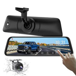 auto-vox t9 oem look rear view mirror backup camera with neat wiring, 9.35”full touch screen stream media monitor with back up camera system, 1080p super night vision reverse camera for car/trucks