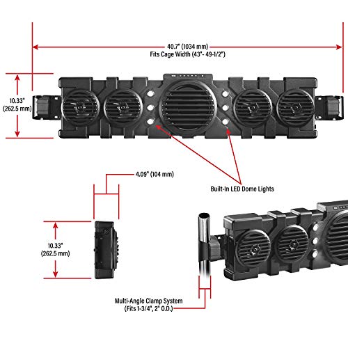 BOSS Audio Systems BRRF40A 40 Inch ATV UTV Audio System - IPX5 Rated Weatherproof, 8 Inch Woofer, 5.25 Inch Speakers, Amplified, Bluetooth, Built-in LED Lights, Easy Installation for 12 Volt Vehicles