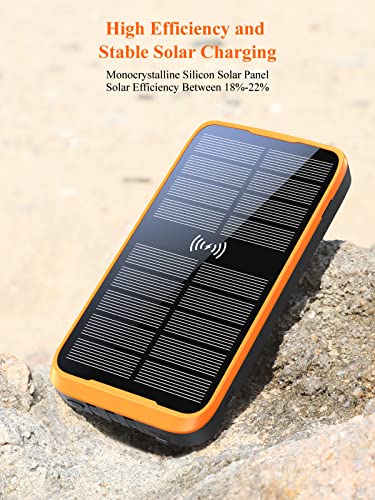 RETMSR Portable Charger, 38800mAh Solar Charger 10W Wireless QC3.0 22.5W PD 20W Fast Charging, Battery Pack with Built-in 3 Cables Super Bright Flashlight, 5 Outputs Power Bank for Cell Phone Tablet