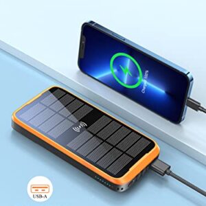 RETMSR Portable Charger, 38800mAh Solar Charger 10W Wireless QC3.0 22.5W PD 20W Fast Charging, Battery Pack with Built-in 3 Cables Super Bright Flashlight, 5 Outputs Power Bank for Cell Phone Tablet